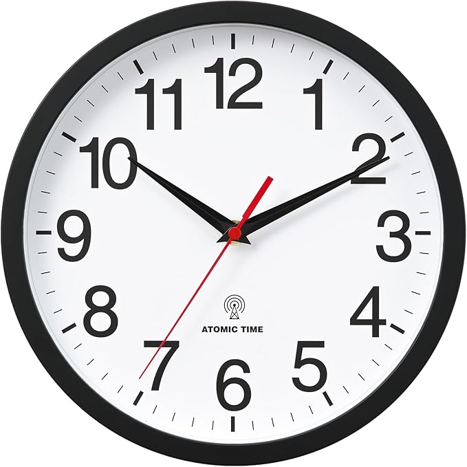 Atomic Wall Clock, Modern 14 Inch Battery Operated Wall Clocks, Analog Clock for Living Room, Office, Home, Bedroom, Kitchen, Bathroom(Black)