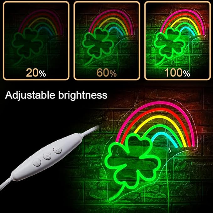 WLHOPE St Patricks Day Neon Sign St. Patrick's Day Neon Signs for Wall Decor Dimmable Rainbow Clover Light Up Sign for Bedroom Living Room Wall Art Happy St. Patrick's Day Decoration