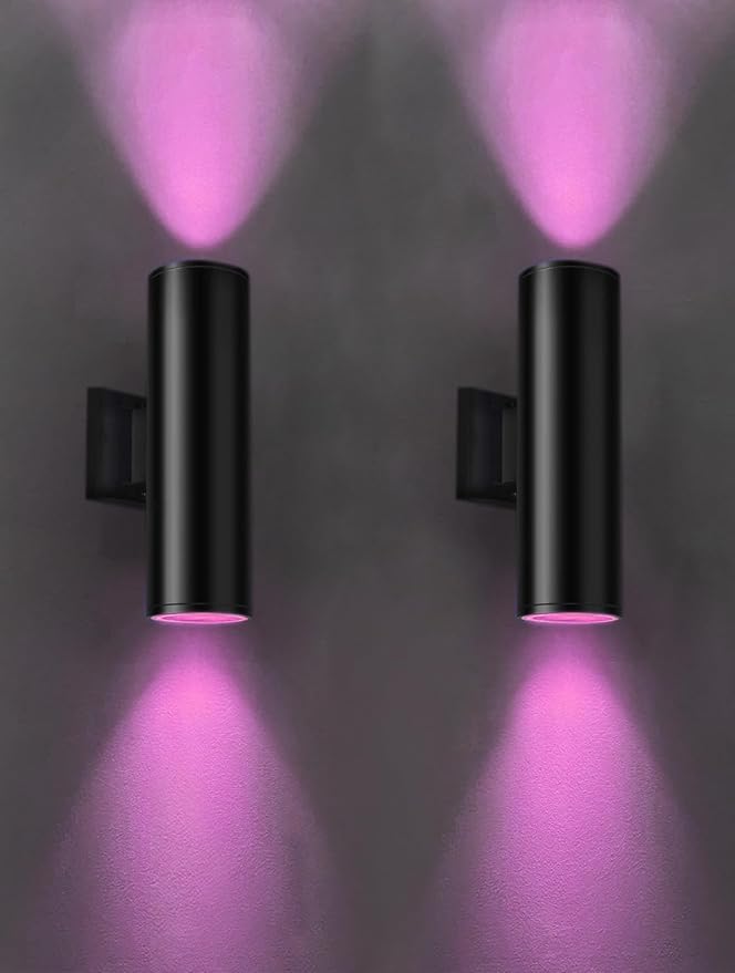 rosykite RF Remote Control RGB Colour Changing Lighting LED Double Up and Down Outdoor Wall Light,White Temperature 2700k- 6500k RGB+CCT Exterior Wall Lighting (2 Pack)