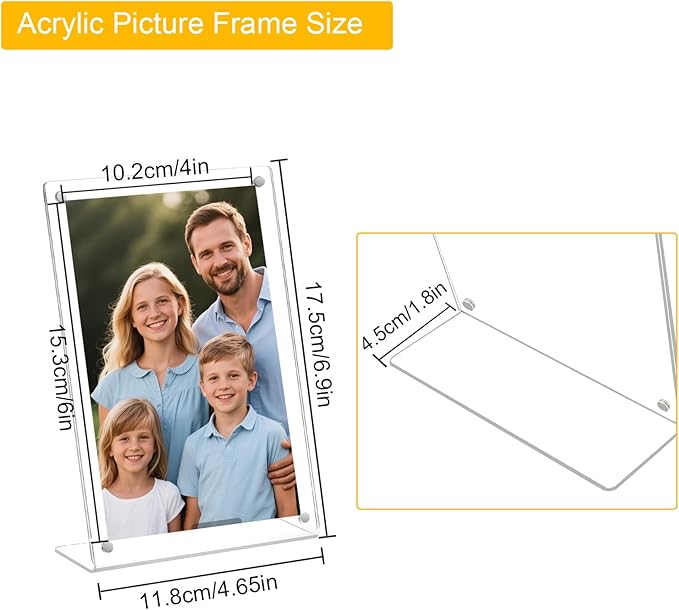 6 Pack Acrylic Picture Frame 4x6 inch, Magnetic Photo Frames, Clear Slanted Back Acrylic Frameless Transparent Frame for Desktop Display, Standing Photo Display Holder Gift for Home, Office