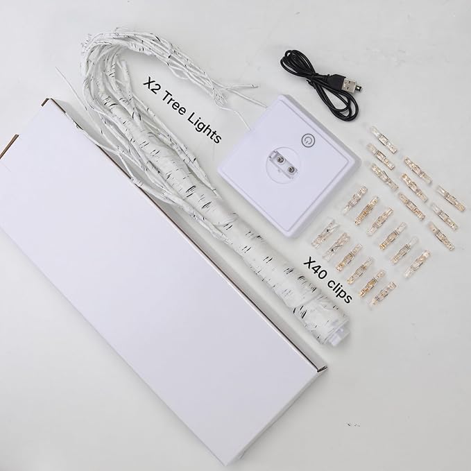 Meonua2-pack Money Tree Gift Card Holder LED Twig Lights - Battery/USB Powered Light Up Display with 22 Clear Clips for Birthday Wedding Photo (Warm Color)