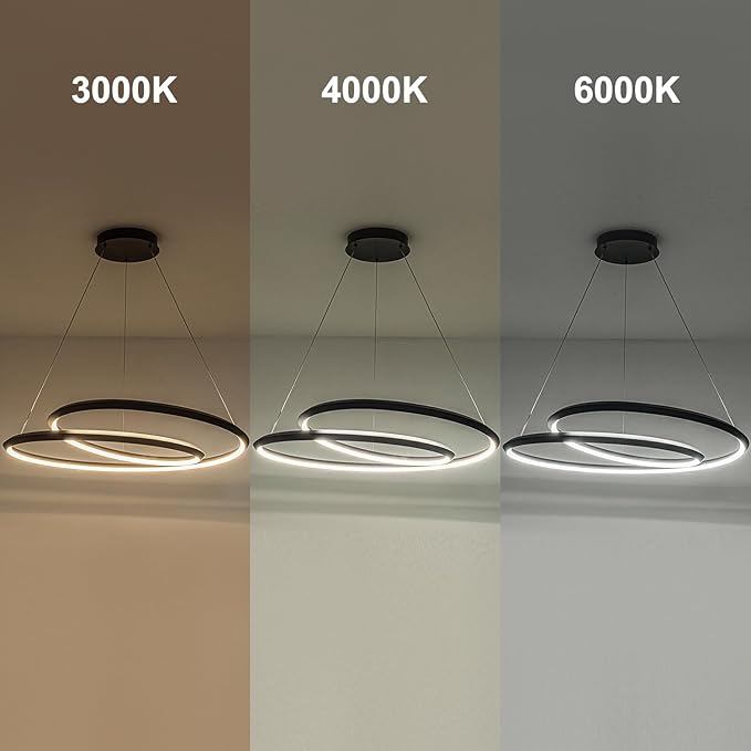 Pendant Light Fixtures with Irregular Ring, 31.49″Black Dining Room Light Fixture Dimmable Color 3000K-6500K, High Ceiling Chandelier Foyer Chandelier for Dining Room, Living Room, Bedroom