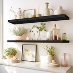 LaVie Home Floating Shelves, 36 Inch Wall Shelf Set of 2, Hanging Shelf with Invisible Brackets, Wall Decor for Bathroom, Bedroom, Living Room, Kitchen Storage, Classic Black