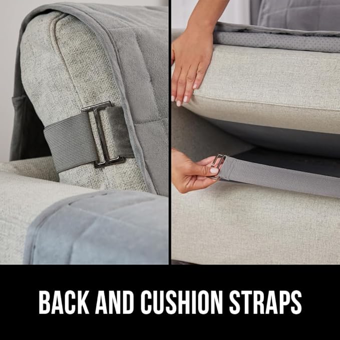 GORILLA GRIP Patented Waterproof Slip-Resistant 23" Chair Protector Cover, for Leather or Fabric Couch Cushion, Large Microsuede Furniture Covers Dogs Pets Machine Washable Slipcover, Gray