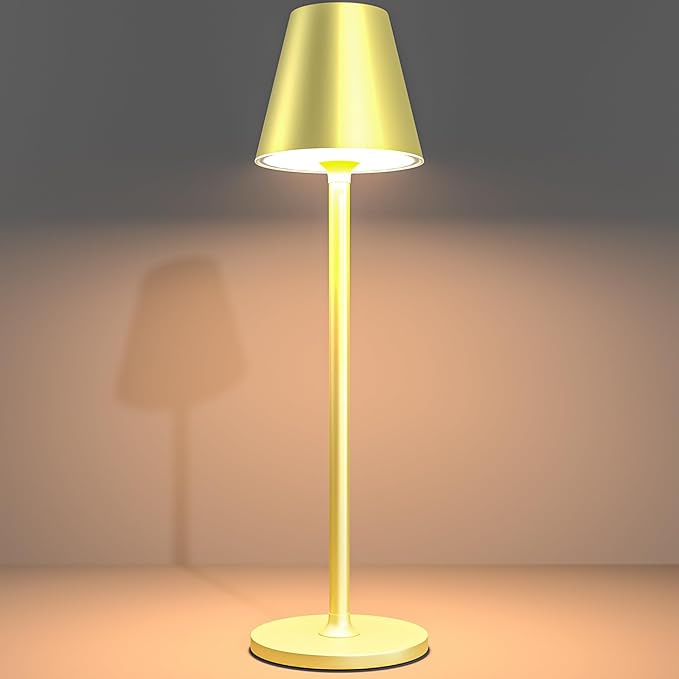 Modern LED CordlessTable Lamp,4000mAh Rechargeable Battery Desk lamp,3 Level Brightness Night Light, Minimalist Design, for Couple Dinner/Coffee Table/Restaurant/Bedroom(Champagne Gold)
