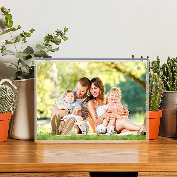 6 x 8 Acrylic Picture Frames 8 Pack, Clear Picture Frames Frameless Magnetic Photo Frames Double Sided Magnetic Photo Frame Self Standing Desktop Display Stand for Bedroom Living Room Home
