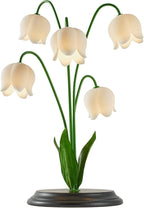 Lily of The Valley Table Lamp with Remote - 17.7 H x 13 W x 13 D, 5 Blossom Dimmable Night Light, Wood Base & Gift Box, Elegant Bedroom Decor for Women/Mom