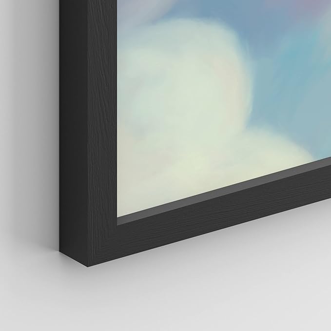 SIGNWIN Framed White Pastel Watercolor Rainbow Sky Clouds Wall Art, Set of 4 Abstract Geometric Wall Decor Prints, Nature Wilderness Wall D¨¦cor for Living Room, Bedroom - 12"x16" Black