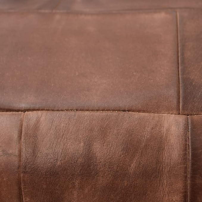 Square Shaped Buffalo Leather Handmade Eco-Friendly Brown Pouf - Square Pouf, 21"x21"x12", Plain Solid Pouf, Buffalo Leather Pouf, Recycled foam with fibre Filled Stuffed Pouf, Seating Pouf PF25