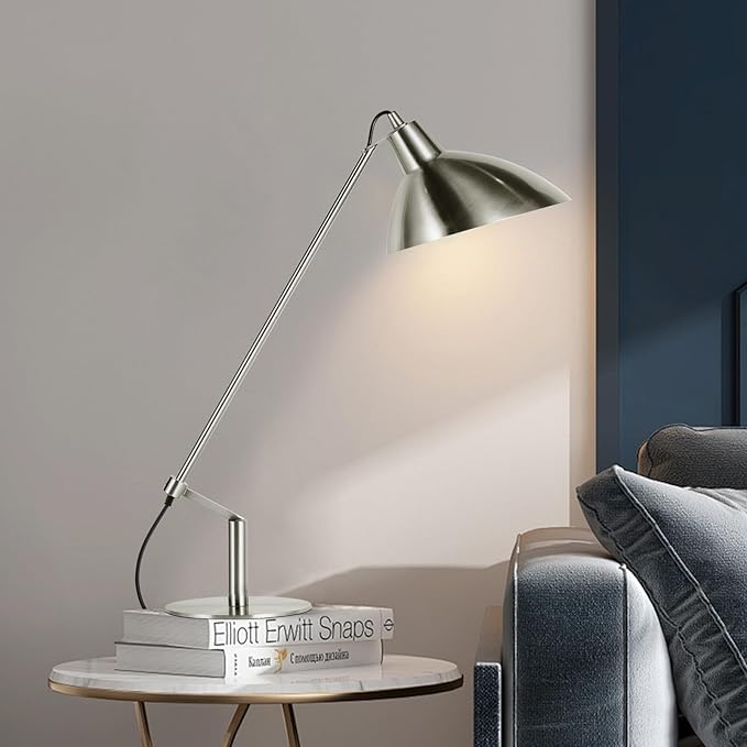 Desk Lamp Modern Industrial 100% Metal Table Lamp 22", Soft White Light (3000K) with Adjustable Switch, Ideal for Office Bedroom Study Room Living Room Nightstand Bedside Lamps Nickel