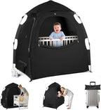 Blackout Tent for Pack and Play - Pack N Play Blackout Cover - 1-Click Setup Portable Sleep Pod with Monitor Pouch & 2 Fan Pouch, Black Out Tent Blocks 95% Light