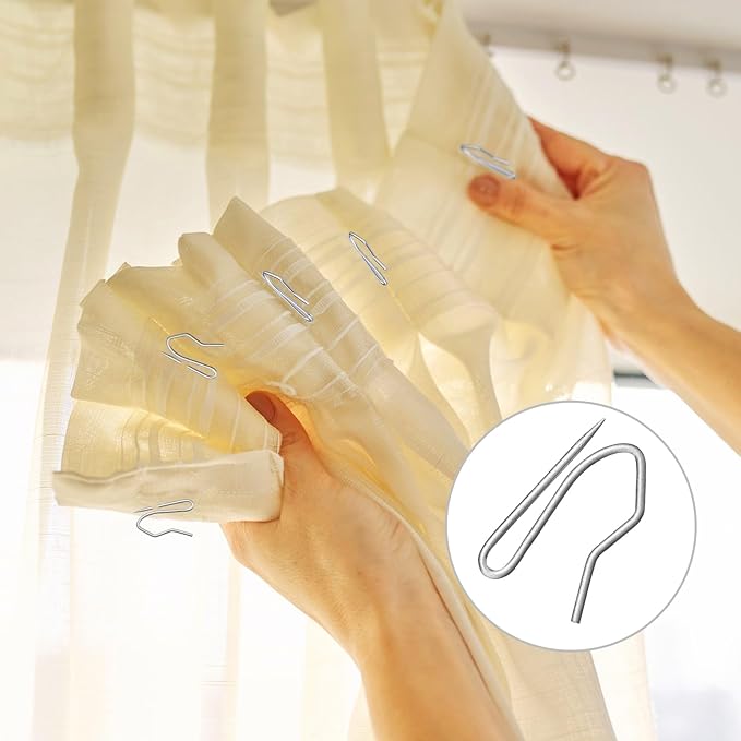 Hotop 60 Pieces 1.26 Inch Metal Drapery Curtain Rings Curtain Hanging Rings and 60 Pieces Metal Drapery Pin Hooks for Drapes Window Door Shower (Matt Silver)