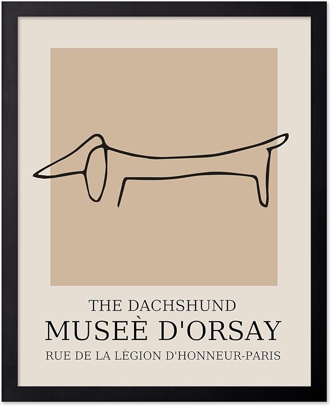 Poster Master Vintage Poster - Retro Minimalist Print - Gift for Artist, Housewarming - Dachshund Dog, Line Drawing, Abstract - Wall Decor for Living Room, Bedroom, 8x10 Black Framed