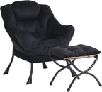 Lazy Chair and Ottoman, Large Accent Lounge Chair with Armrests and a Side Pocket, Modern Leisure Upholstered Sofa Reading Armchair with Footrest for Bedroom, Living Room, Dorm Rooms, Office