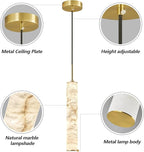 LMQNINE Natural Alabaster Pendant Lights for Kitchen Island White Marble Long Tube Chandelier Modern Gold Ceiling Light Fixtures for Bedroom Dining Room Table Living Room Hallway(M-1Pack)