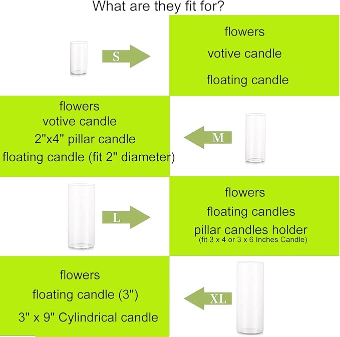 Glass Hurricane Candle Holder Esmiome - Cylinder Vases for Centerpieces 3 Sets (9Pcs) Hurricane Floating Candle Holder, Glass Vases for Flowers, Decorative for Home Wedding, 6'' + 8'' +10''(High)