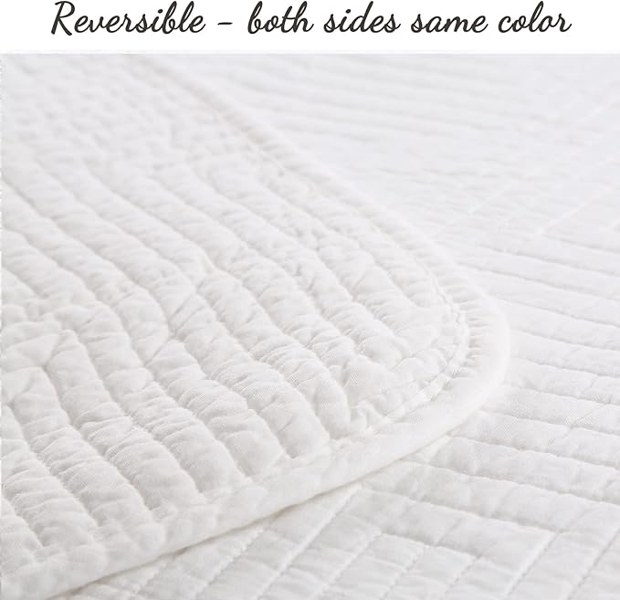 Cozy Line Home Fashions 100% Cotton Square Check Stitch Solid White Quilt Bedding Set, Bedspread Coverlet Lightweight for All Seasons (Maze - White, Twin - 2 Piece)