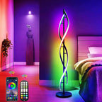 LENIVER RGB Spiral Floor Lamp, Unique LED Corner Lamp Standing Lamp with Remote Control, Dimmable Color Changing Mood Lighting for Living Room, Bedroom, Gaming Room - Black