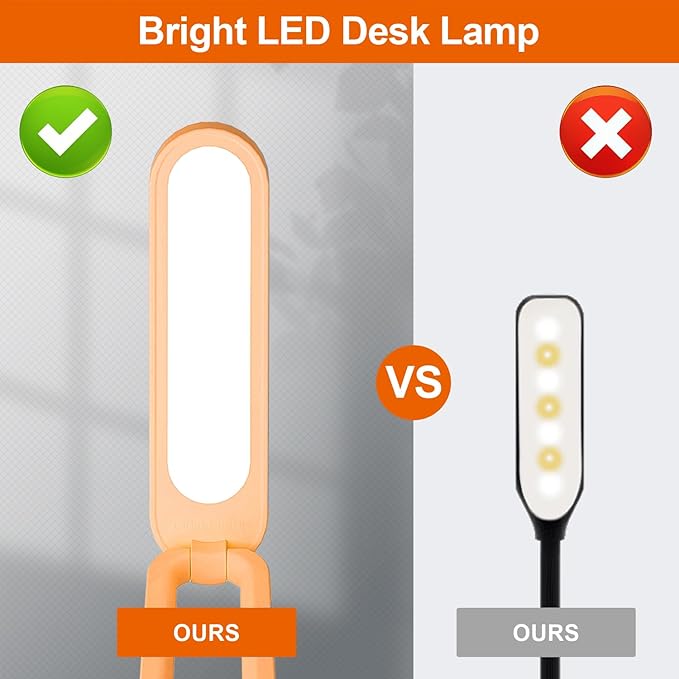 LED Desk Lamp for Office Home & Battery Operated Lamp Rechargeable Lamp Foldable & Portable Light, LED Desk Light Strip, 3 Brightness Dimmable Small Desk Lamp Reading Lamp (Orange)