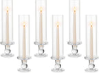 Hurricane Glass Taper Candle Holder: 6Pcs Tall Hurricane Candle Holder for Home Clear Tapered Candlestick Holders with Open Ended Sleeve Glass Candle Stick Holder for Table Centerpieces
