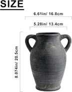 Sunddo Black Vases Home Decor, Rustic Farmhouse Ceramic Vase with 2 Handles, Vintage Stone Pottery Decorative, Living Room, Shelf Enterway, Wedding, Table Decor