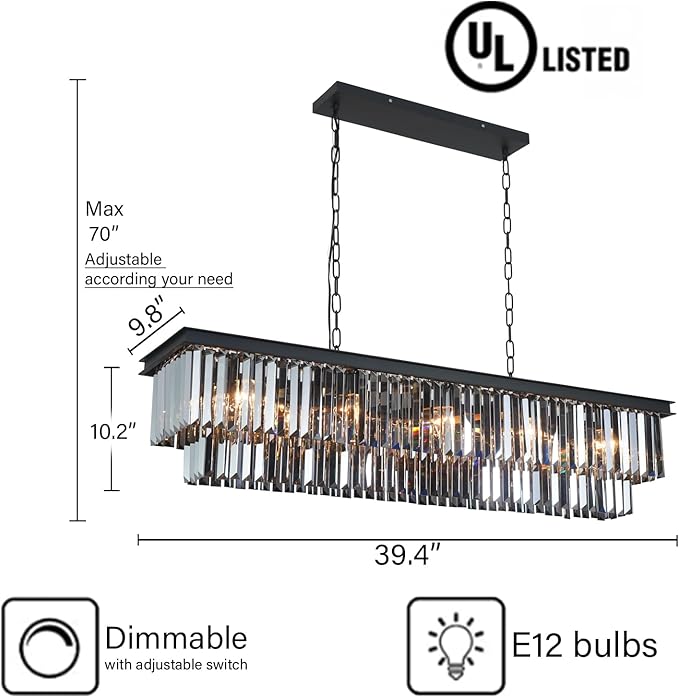 Crystal Chandeliers for Dining Room 39" 10 Lights Elegant Pendant Ceiling Lighting Fixture Chandeliers