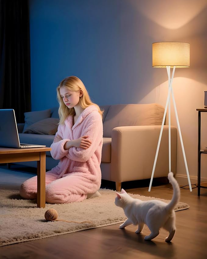 Lightdot White Tripod Floor Lamp, Modern Floor Lamp for Living Room, Standing Lamp with Linen Shade, E26 Bulb Included, 66" Tall Floor Lamp for Bedroom, Home Office