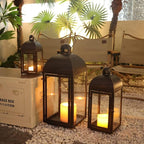 NEEDOMO Lanterns Decorative Outdoor & Indoor, Set of 3 Outdoor Lanterns for Porch, 23" Large Candle Lantern, Bronze Metal Frame with Glass, Vintage Farmhouse, Patio, Pathway, Garden, Fall, Christmas
