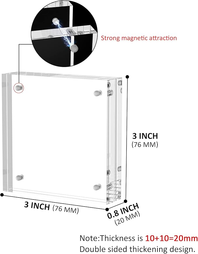 Hexsohoma Square Acrylic Picture Frames 3x3, 4 Pack, Photo Frame for 3x3 or 2x2, Double Sided Thick Frames Desktop Pictures Display Small Tips Holder, Freestanding