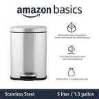 Amazon Basics Smudge Resistant Mini Rectangular Trash Can With Soft-Close Foot Pedal, Brushed Stainless Steel, for Bathroom & small space, 5 L /1.32 Gal, Satin Nickel Finish, 7.3x8.5 x11.8 in (LxWxH)