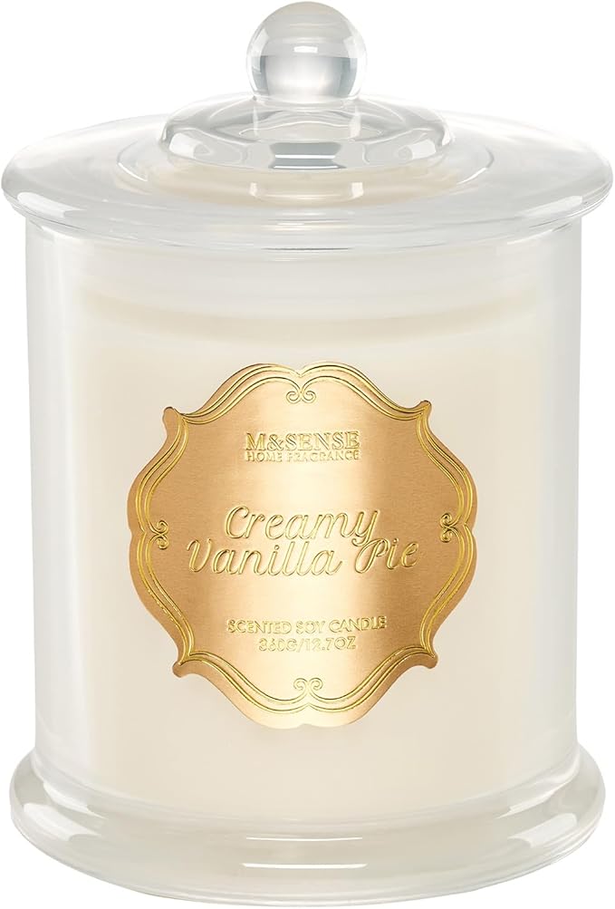 M&SENSE Vanilla Candles for Home Scented, Organic Soy Candles Non Toxic Soot-Free, 12.7oz Large Jar Candle 75 Hours Long Lasting Slow Burning, Strong Scented Housewarming Candle Gift