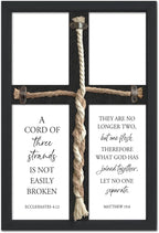 flowtorely A Cord of Three Strands Wedding Ceremony Unity Wall Decor 15"X10" Matthew 19 6 Christian Marriage Prayer Cross Sign Framed Wall Hanging Art (Black)