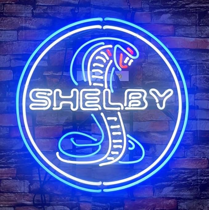 Neon Signs Beer Bedroom Shelby Cobra Round Glass Neon Signs for Office Hotel Cafe Party Man Cave Neon Light Art Wall Lights 24 X 20 Inches