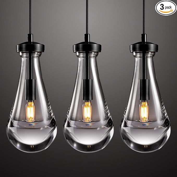 Modern Raindrop Pendant Light Set of 3, Black Kitchen Island Pendant Lights, Teardrop Pendant Lighting Indoor, Suitable for Kitchen Island, Bedroom, Bathroom,Including Bulb