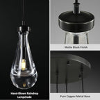Bronze 5 Light Raindrop Chandeliers, Black Cluster Pendant Light Teardrop Dining Room Light Fixture Pendant Lights Kitchen Island, Hanging Ceiling Pendant Lighting for Entryway Living Room