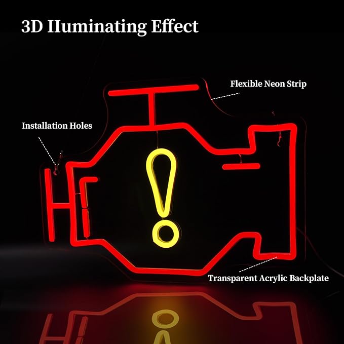 Check Engine Neon Sign Led Neon Lights Neon Signs for Wall Decor Light Up Sign for Birthday Party Club Gift