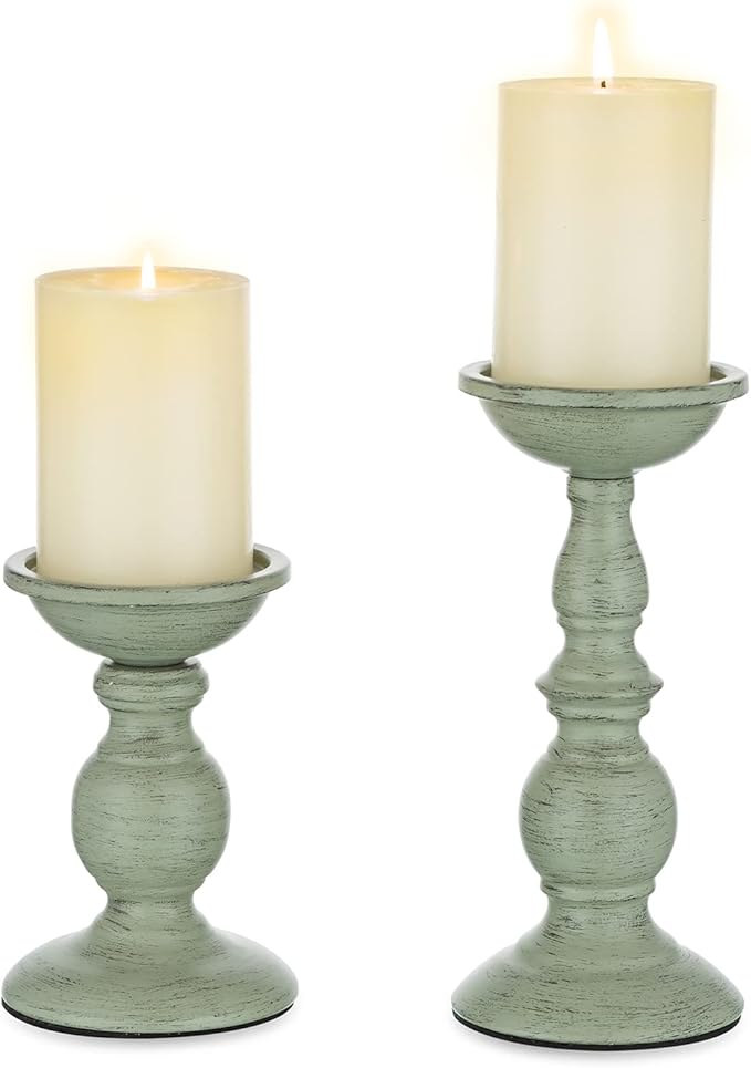 Sziqiqi Retro Iron Candle Holder Vintage Pillar Candles Holders for Table Centerpiece Wedding Birthday Candlelight Dinner Decorative Light Home Décor 2pcs