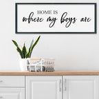 SRSZHIYUE Home Is Where My Boys Are Sign 32"×12" New Mothers Day Gifts ideas Wall Art for kids Playroom Mom Quote Bedroom Large Wood Framed Wall Hanging Decor (Black)