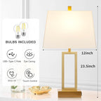 Touch Control Table Lamps Set of 2, Modern Gold Bedside Lamps with USB A+C Ports & AC Outlet, 3 Way Dimmable Contemporary Nightstand Lamps for Bedroom Living Room(LED Bulb Included)
