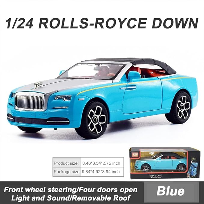 Collectible Toy Car 1/24 Rolls-Royce Dawn Diecast Model Car, Alloy Pull Back Toy Car Vehicles with Light and Sound Exquisite Car Model for Boys Kids Adults Gift