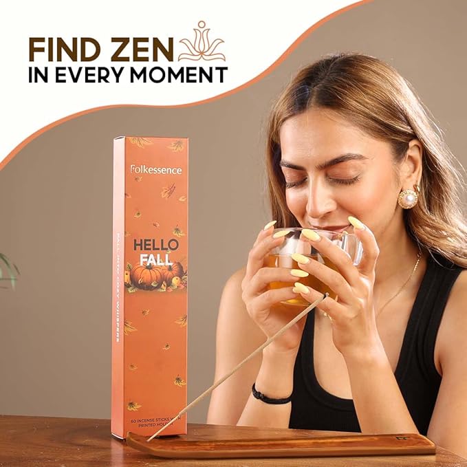 Folkulture Incense Stick Gift with Holder | Set of 3 Fall Incense Sticks with 45 Min Burn Time | Pumpkin Spice Inscents-Sticks | Organic & Non Toxic Fall Scents | Insense-Stick for Fall Essentials