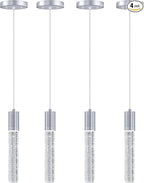 4 Pcaks Pendant Lights for Kitchen Island, White Light, Silver Chrome Crystal Linear Pendant Lighting, Bar Corner LED Light Fixture