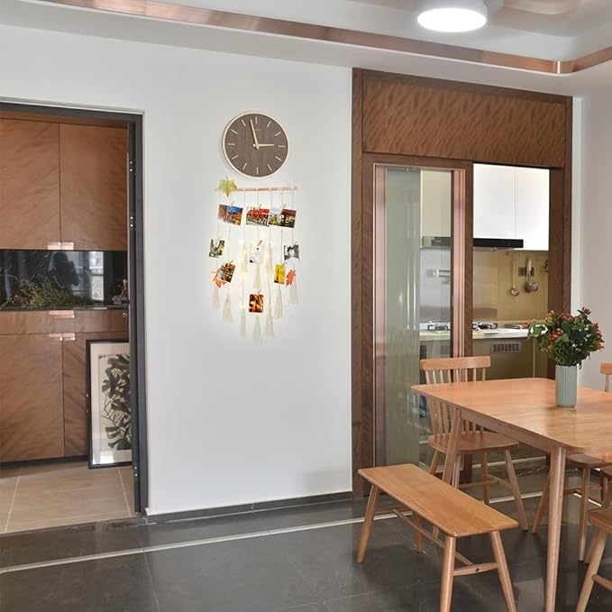 Homecor Boho Wall Hanging Photo Display Holder Set, with LED String Light, Wood Clips, Pictures Organizer, Macrame Wall Decor for Bedroom Teenage Teen Girl Gifts Ages 10 11 12 13 14 Years Old