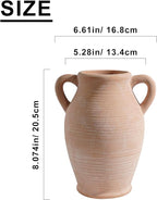 Sunddo Terracotta Vase with 2 Handles, 8 inch Rustic Ceramic Vase, Farmhouse Decor, Table Living Room Bedroom Fireplace Decor