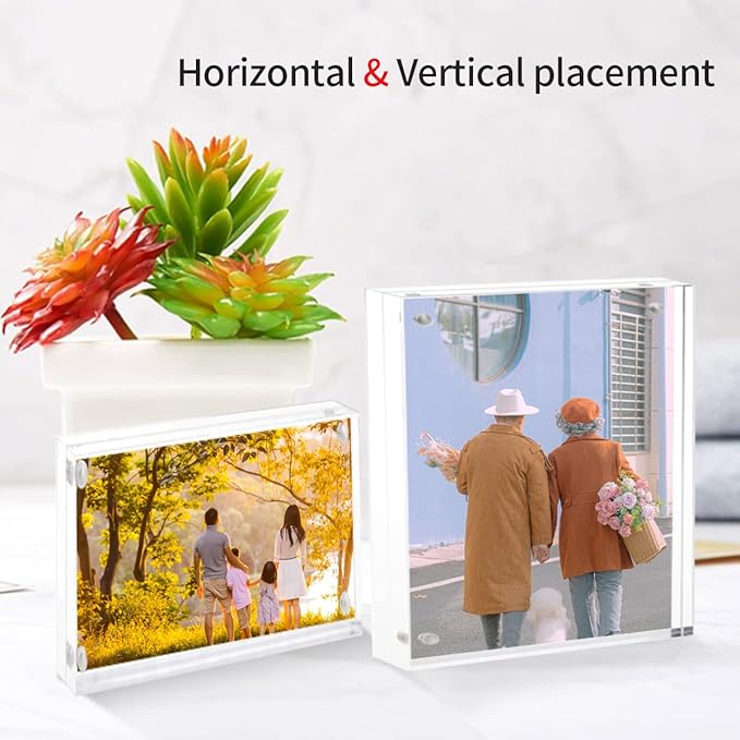 Acrylic Photo Frames 3.5x5 Double Side Magnets Picture Frame, Magnetic Picture Frames for 3x4, 3x5, 3.5x4.5 photo, 10 + 10MM Thickness 1Pack