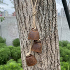 2pc Rustic Charm Bell - Handmade Hemp Rope Wind Chimes Hanging Decoration, Distressed Finish Cow Bell with Jute Hanging Rope, Perfect for Front Door, Outdoor, Window, and Home Decor,