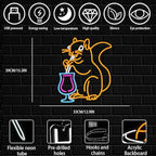 Squirrel Cocktail Neon Sign for Wall Decor, Orange Squirrel Neon Light, USB Powered Animal Cocktail Bar Led Light Up Sign for Bar, Bedroom, Man Cave, Business, Game Room