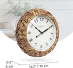 Presentime & Co. Farmhouse Series, Rustic Woven Clock, 14 inch, Natural Woven Water Hyacinth/Sea Grass. Wall Sculpture, Wall Art and Timepiece for Home Decoration/Decoration/Farmhouse Décor