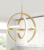 Q&S Modern Led Chandelier Gold Round Globe LED Hanging Pendant Light Fixtures for Entryway Kitchen Island Dining Room Living Room