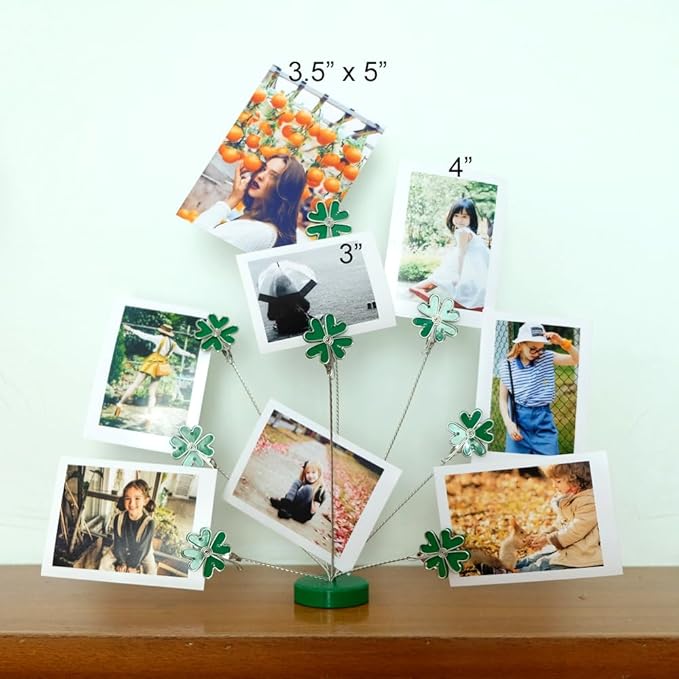 8-Branch Family Tree Picture Frame Holder, Card Photo Clips Holder Desk Stand for Memo Paper Note Photo Christmas Wedding Card Display (Green Clover)
